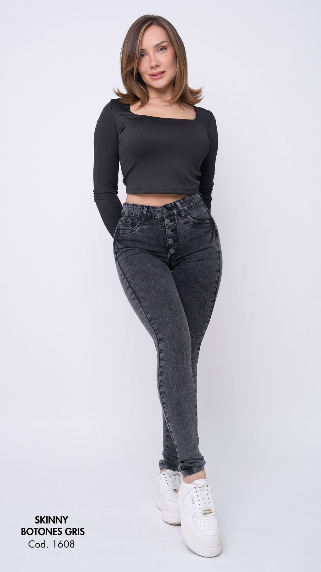 SKINNY BOTONES GRIS
